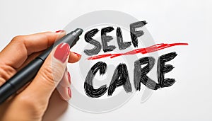Self care - process of establishing behaviors to ensure holistic well-being of oneself and promote health, text concept photo