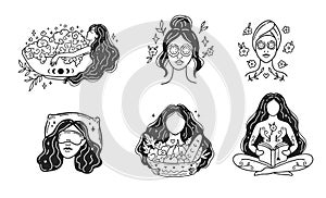 Self care Set Feminine vector Illustrations.