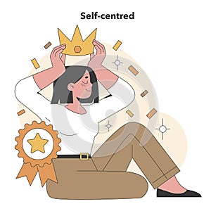 Self-centred trait illustrated within Big Five Personality framework. Flat vector illustration