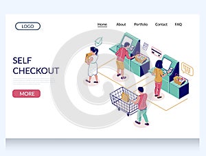 Self checkout vector website landing page design template