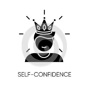 Self confidence black glyph icon photo