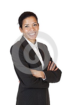 Self confident business woman smiles happy