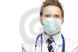 Self confident happy medical doctor with mask