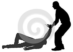Self defense battle silhouette illustration. Man fighting against aggressor with knife. photo