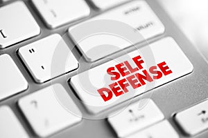 Self Defense is a countermeasure that involves defending the health and well-being of oneself from harm, text concept button on