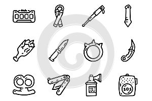 Self defense line vector doodle simple icon set
