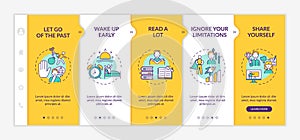 Self-development methods onboarding vector template