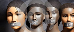Self doubt - Censored and Silenced Women of Color. Standing United with Their Lips Taped in a Powerf