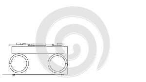 Self drawing animation of continuous line Retro radio cassette recorder. Animated classic vintage audio technology