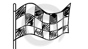 Self-drawing of a checkers flag in one line on a white screen.