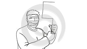 Self-drawing guy in a medical mask with a transponder