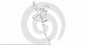 Self drawing line animation businessman jumping joy continuous line drawn concept video