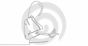 Self drawing line animation businesswoman working on laptop continuous line drawn concept video