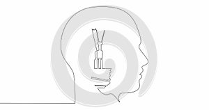Self drawing line animation light bulb symbol thinking ideas inside head continuous line drawn concept video