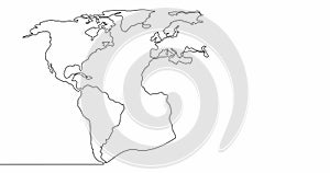 Self drawing line animation Map of the Earth continuous line drawn concept video