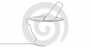 Self drawing line animation mortar and pestle vintage medicine bowl continuous line drawn concept video