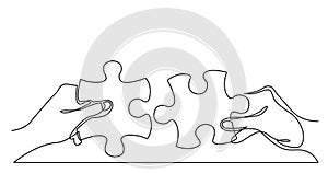 Self drawing line animation of two hands with puzzle pieces connecting together