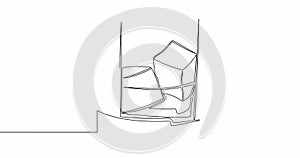 Self drawing line animation Whiskey in glass with ice continuous line drawn concept video