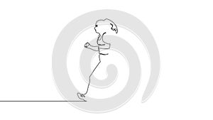 Self drawing simple single continuous one line drawing young running woman.