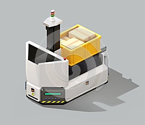 Self driving AGV with forklift on gray background photo