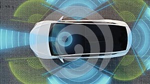 Self Driving Autopilot Car Technologies, Radar, 360, Sensor, Cameras, Laser. Artificial Intelligence Digitalizes and photo