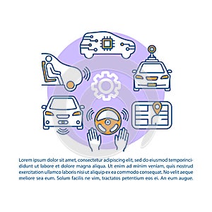 Self-driving car article page vector template. Driverless vehicle. Autonomous automobile. Brochure, magazine, booklet