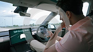 Self driving car or autonomous vehicle travel on speed highway. Perpetual