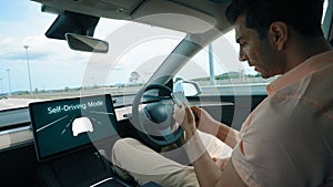 Self driving car or autonomous vehicle travel on speed highway. Perpetual