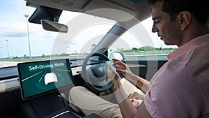 Self driving car or autonomous vehicle travel on speed highway. Perpetual