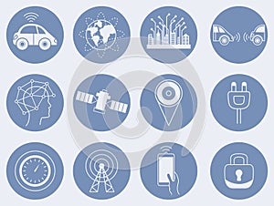 Self-driving car icon set. Driverless robotic assistance system signs