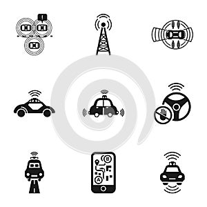 Self driving car icon set, simple style