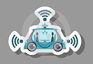 Self-driving car icon that symbolizes future technology and driverless