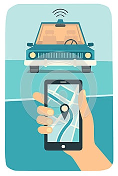 Self-driving car. Navigator on hand.