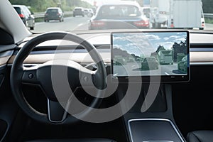 Self driving car on a road. Autonomous vehicle.