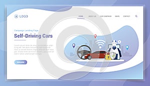 Self driving cars technology concept with artificial intelligence for website template or landing homepage