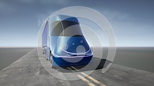 Self-driving electric semi truck driving on highway. 3D rendering animation. EV Truck. EV Semi track. EV Lorry. 4K