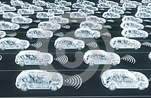 self driving electronic computer cars on road