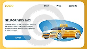 Self Driving Taxi Car. Landing Page Web Template