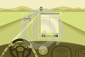 Self-driving truck monochrome concept. Vector illustration