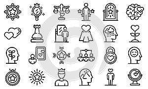 Self-esteem icons set, outline style