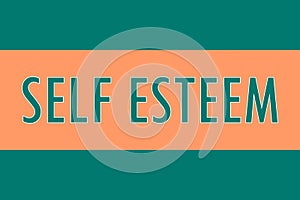 Self esteem, logo. Colorful typography banner with word. Text caption, art lettering, creative colorful font. Rubric concept.