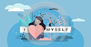 Self esteem vector illustration. Tiny personal confidence persons concept. photo