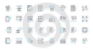 Self-executing contracts linear icons set. Blockchain, Decentralization, Automation, Smart, Immutable, Programmable