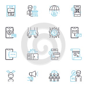 Self-executing contracts linear icons set. Blockchain, Decentralization, Automation, Smart, Immutable, Programmable