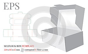 Self Lock Box Template, Vector with die cut / laser cut layers. White, clear, blank, isolated Self Lock Box mock up