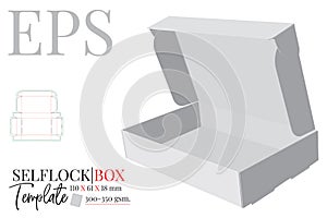Self Lock Box Template, Vector with die cut, laser cut lines. Cut and Fold Packaging Design