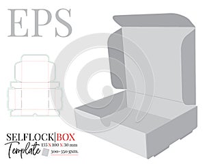 Self Lock Box Template, Vector with die cut, laser cut lines. Cut and Fold Packaging Design. White, clear, blank, isolated Self Lo