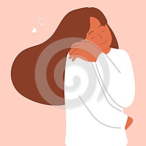Self love concept with woman hugging herself
