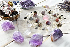 Self Love Crystal Grid and White Sage photo