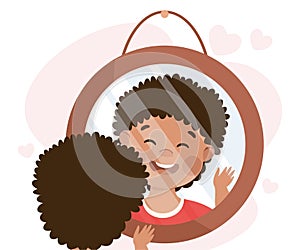 Self-love with Little Boy Looking in Mirror Admiring Himself Loving His Appearance Vector Illustration photo